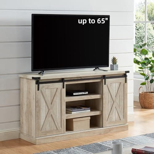 Rustic Farmhouse TV Stand for 65 Inch TV with Sliding Barn Door