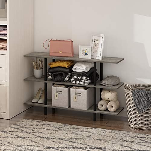 Furinno French Oak Grey/Black 3-Tier Wide Display Shelf