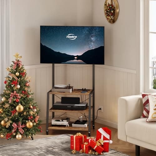 Rolling TV Stand for 55 inch TV, Corner Entertainment Center