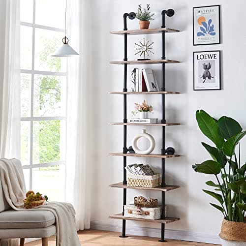 7-Tier Industrial Pipe Bookshelf for Home Office and Living Room