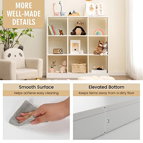 Giantex 9-Cube White Open Bookshelf, 4-Tiers Anti-Tipping, Modern Storage Organizer