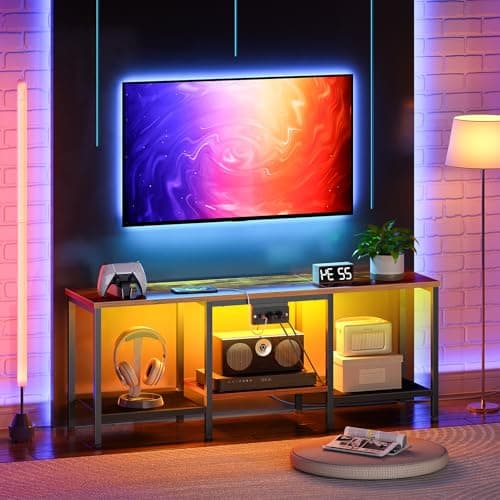 HOOBRO 55 Inch TV Stand with Charging, LED Entertainment Center, Rustic Brown