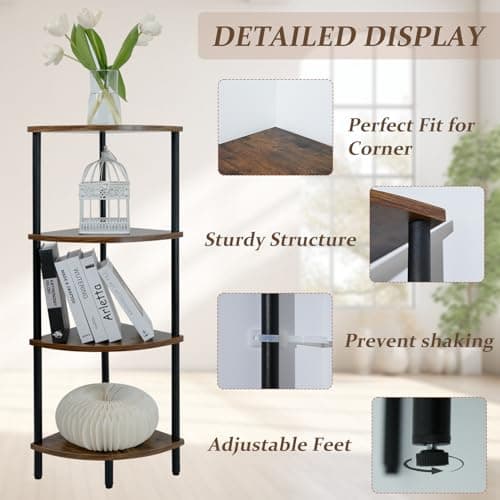4-Tier Brown Corner Storage Shelf for Small Spaces