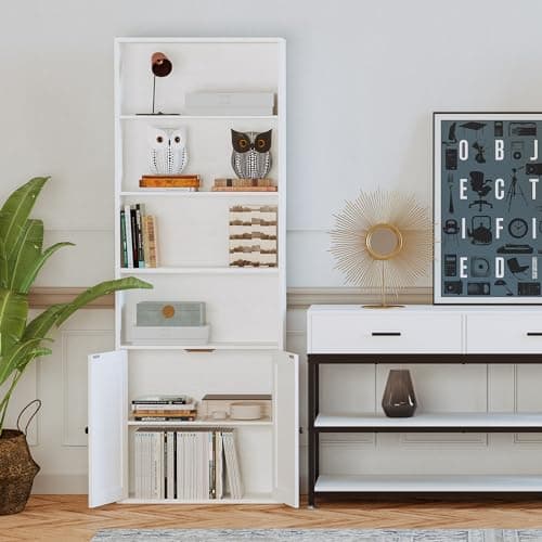 IRONCK Floor Standing 6-Shelf Bookcase with Doors 70 in Tall for Home Office and Living Room