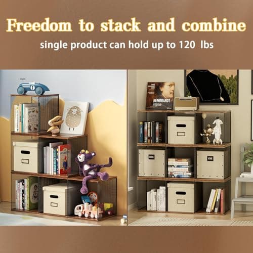 DIY Stackable Cube Organizer for Kids' Bedrooms and Living Rooms - Black and Brown Wooden Bookshelf