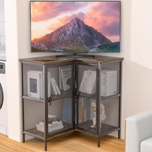 VECELO 40-Inch Corner TV Stand with Storage Shelves - Farmhouse Entertainment Center for Living Room and Bedroom, Brown
