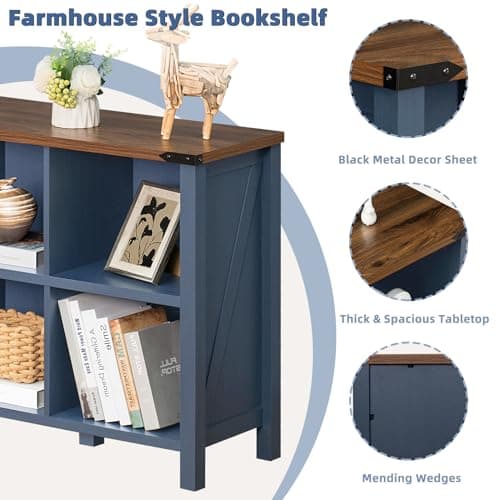 Navy Blue 47" Cube Bookcase with Legs for Entryway and Living Room