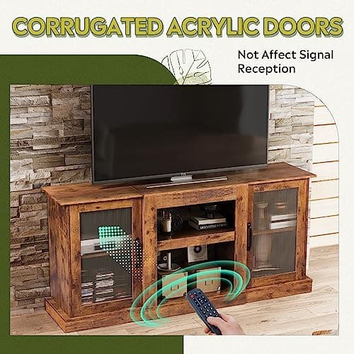 Retro TV Stand for 65 inch TV with Storage, Rustic Brown