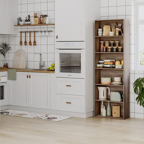 FOTOSOK 6-Tier Oak Open Bookcase for Bedroom, Living Room & Office