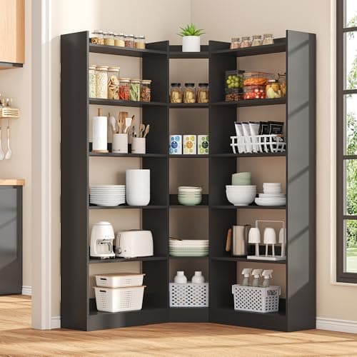 Industrial Black 6-Tier L-Shaped Corner Bookshelf with Baffle_storage Rack
