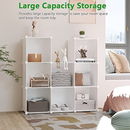 C&AHOME Cube Storage Bookshelf, 9-Cube Plastic Organizer, Stackable Shelving Units