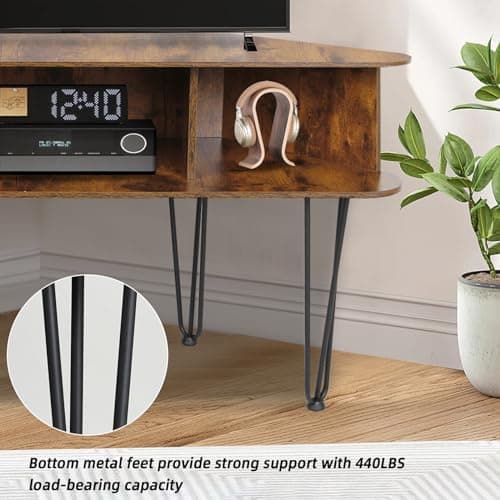 Corner TV Stand with Open Storage and Cable Hole, Brown