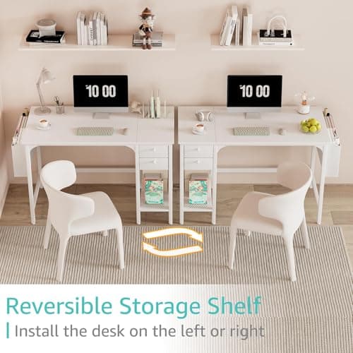 White Small Desk with Drawers - 40 Inch Computer Desk for Small Home Office