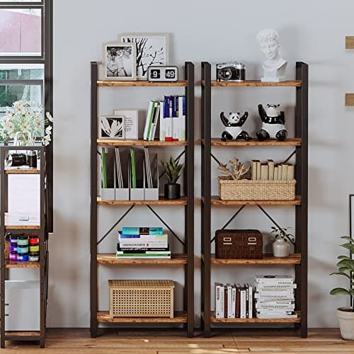 IRONCK 5-Tier Vintage Industrial Bookshelf 110 lbs Home & Office Decor