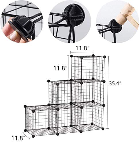 YCOCO 6-Cube Storage Organizer, Metal Wire Grid Bookshelf, Home Office Bin