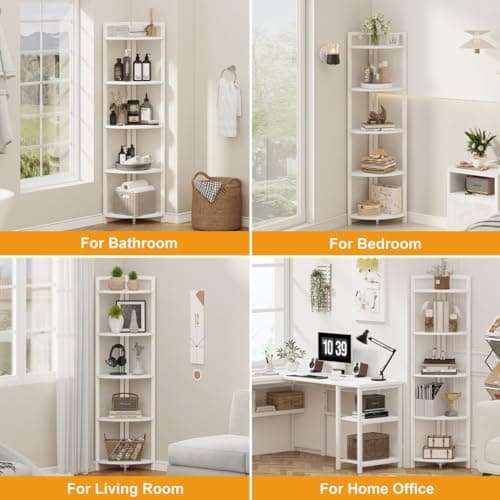 FATORRI White Oak 5 Tier Modern Corner Bookshelf Stand