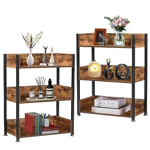 VECELO Industrial 3-Tier Bookshelf, Retro Brown for Home Office