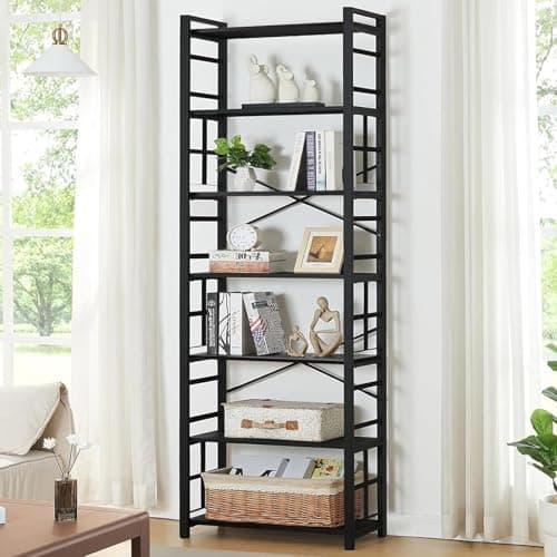 HOMBAZAAR 7 Tier Industrial Metal Bookcase, 84 Inch Tall, Brown