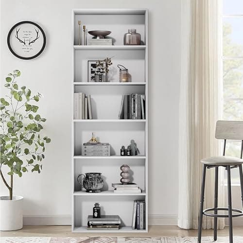 Tall 70.8" White Bookcase, 6-Tier Display Shelf for Living Room, Home Office