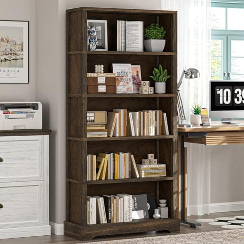 Rustic Brown 5-Shelf 65" Tall Bookshelf with Storage