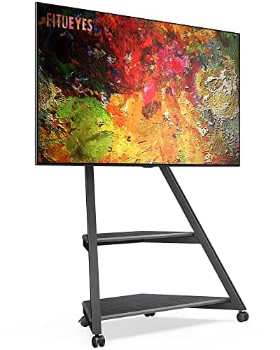 FITUEYES Eiffel Series Corner TV Stand with Wheels, Black, for 43-75 Inch TVs