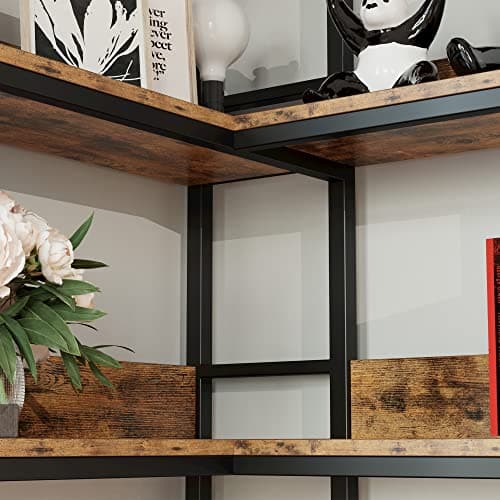 IRONCK 5-Tier Corner Bookcases with Baffles for Living Room and Home Office Storage