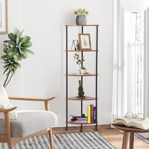 Industrial 5-Tier Standing Shelf, 52" Living Room Display Rack, Brown