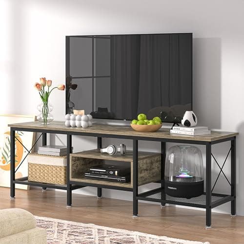 Industrial TV Stand for 65 Inch TV, 3-Tier Console with Open Shelves, Metal Frame - Dark Grey (55 Inch)