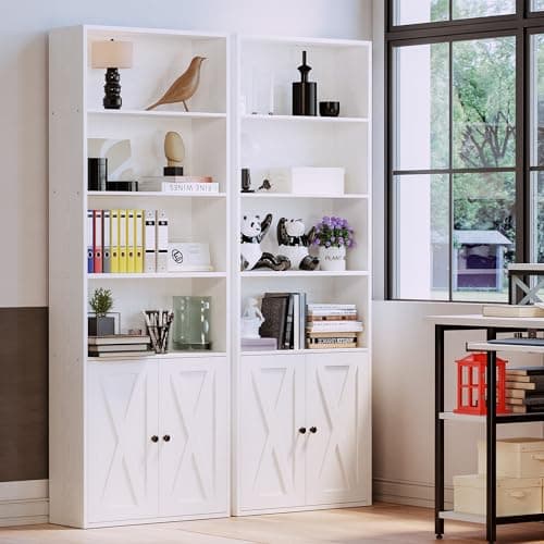 IRONCK Floor Standing 6-Shelf Bookcase with Doors 70 in Tall for Home Office and Living Room