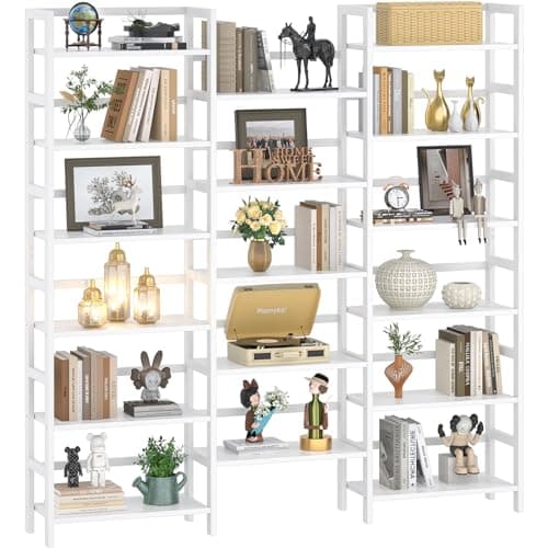 Homykic 6-Tier Bamboo 6ft Tall Bookshelf, White, Home Office, Bedroom, Living Room