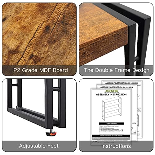 4-Tier HCHQHS Industrial Wood & Metal Bookshelf, Home Office & Bedroom Organizer