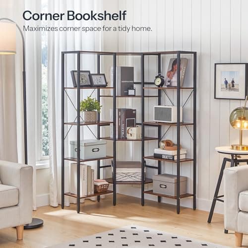 HOOBRO BF68SJ01 5-Tier L-Shaped Rustic Brown & Black Bookshelf