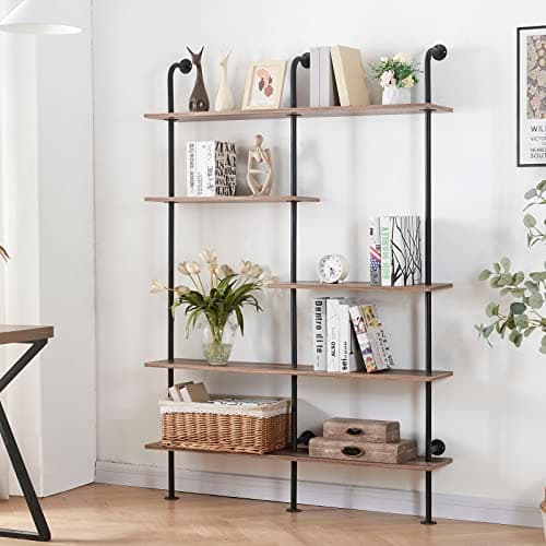 Industrial 5-Tier Wall Mount Ladder Bookshelf