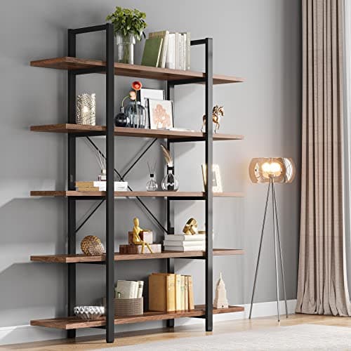 Tribesigns 5-Tier Vintage Industrial Bookshelf 72H x 12W x 47L