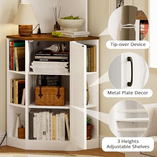 IRONCK White Farmhouse Corner Cabinet with 2 Doors 3 Shelves & Charging Station