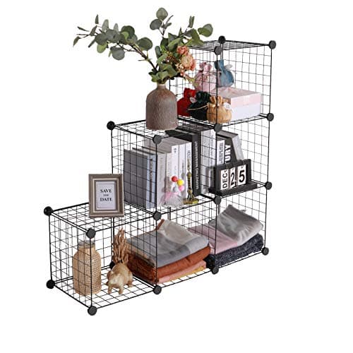 YCOCO 6-Cube Storage Organizer, Metal Wire Grid Bookshelf, Home Office Bin