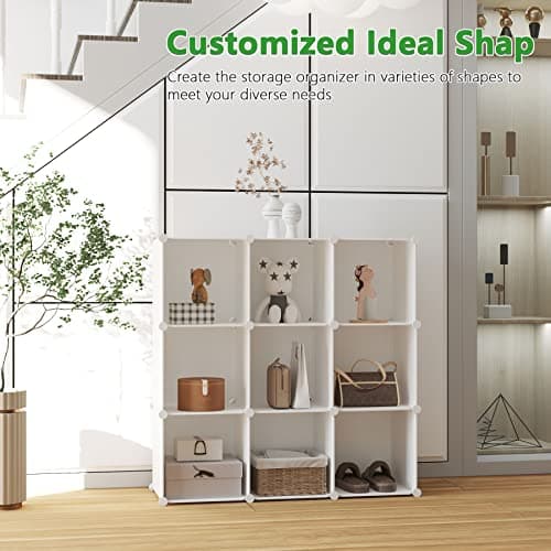 C&AHOME Cube Storage Bookshelf, 9-Cube Plastic Organizer, Stackable Shelving Units