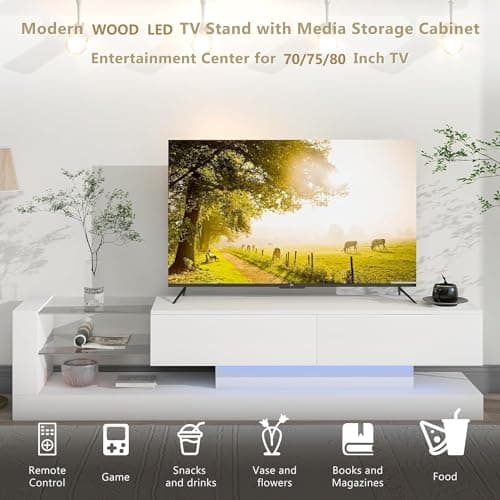 Modern White 70-80 Inch TV Stand with Storage for Living Room
