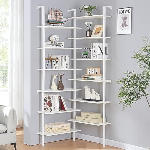 Modern Industrial 12-Tier L-Shaped Corner Bookshelf for Home Office, Black