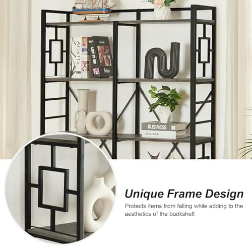 Industrial Double Wide 5 Tier Bookshelf for Home and Office Display