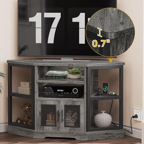 55/50 Inch Farmhouse TV Stand with Power Outlet and Storage