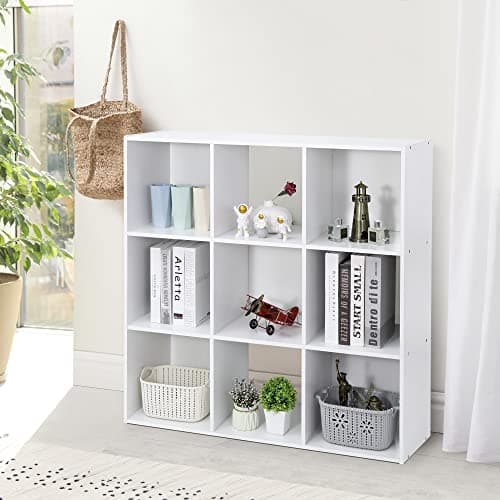 9 Cube Storage Organizer, White: Wooden Shelf W/ Removable Panels for Home, Office