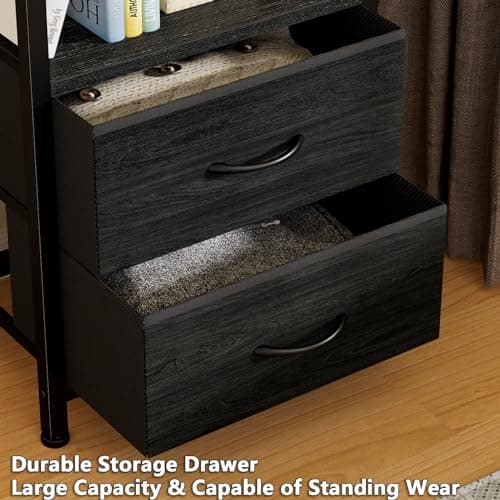 Furnulem 4-Tier Corner Bookshelf with Drawers, 57.28” Tall, Standing Shelf Organizer