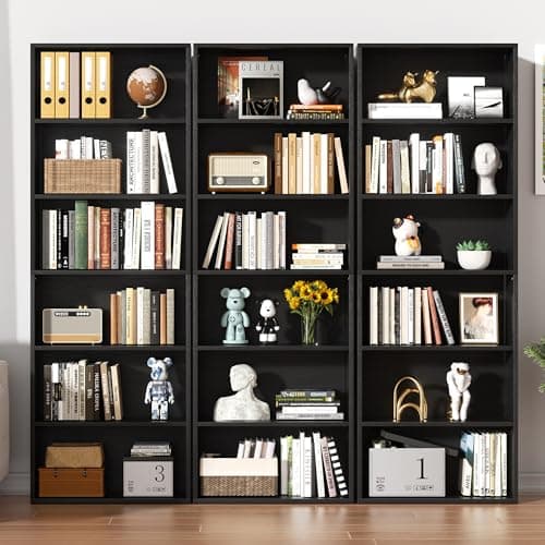 Shintenchi 6-Tier Black Floor Standing Bookcase, 70.6" Tall