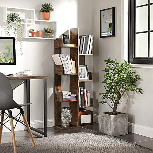 VASAGLE Rustic Brown Tree-Shaped Bookshelf with 8 Shelves