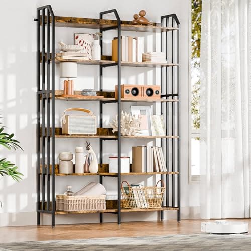 RECCI Double Wide 6 Tier Industrial Wooden Bookcase