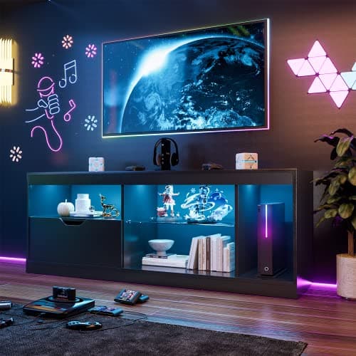 Modern LED TV Stand, 60 Inch, White - YESHOMY Gaming Entertainment Center