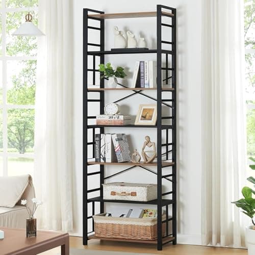 HOMBAZAAR 7 Tier Industrial Metal Bookcase, 84 Inch Tall, Brown