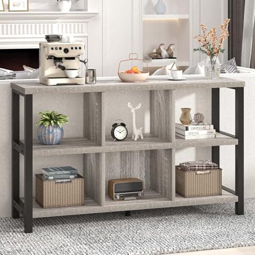 FOLUBAN Light Grey 47 Inch Wood & Metal Cube Storage Organizer