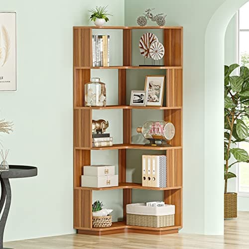 Tribesigns 6-Tier Industrial L-Shaped Bookshelf, 64.9 Inches Tall